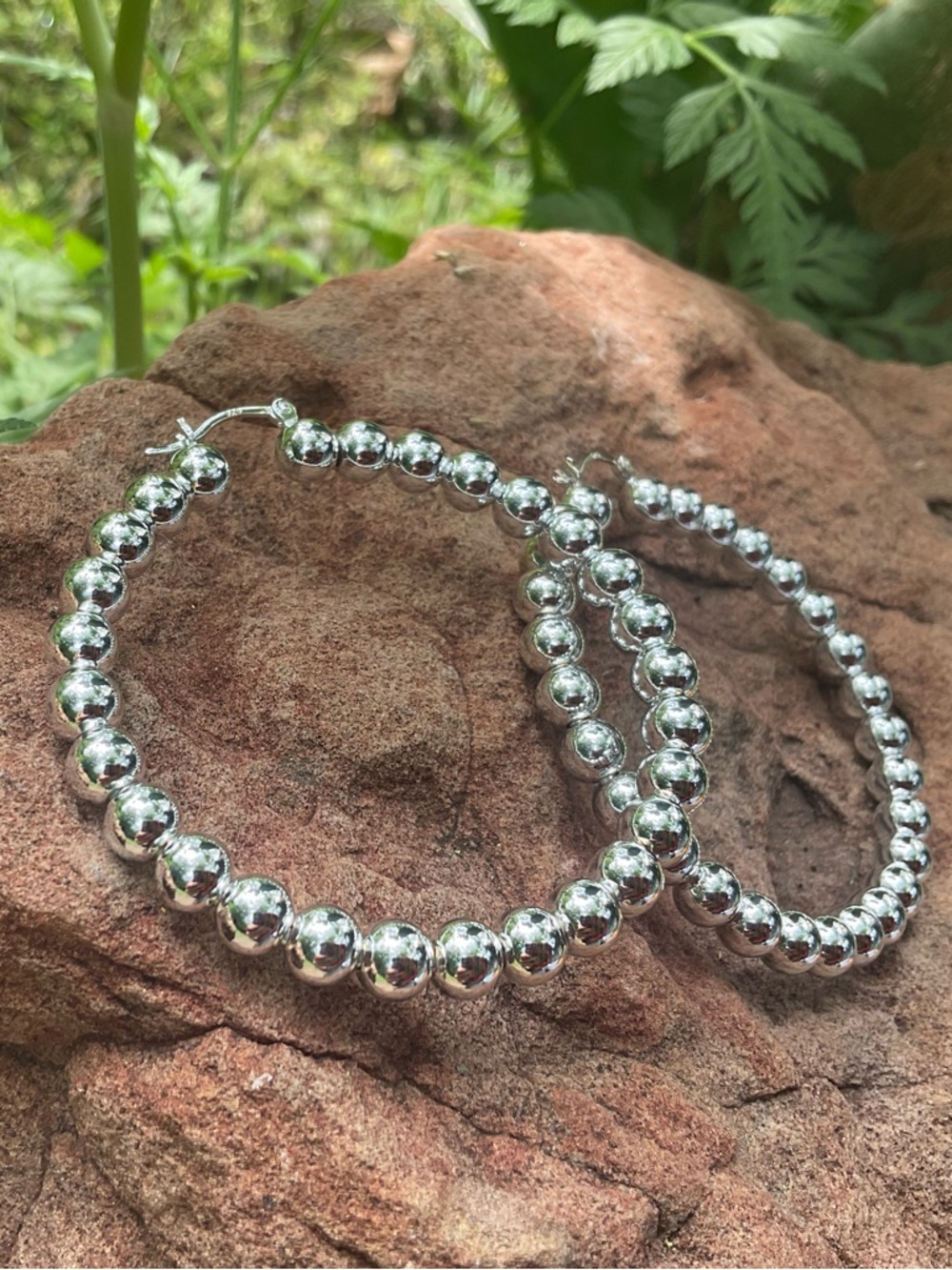 Authentic 925 Sterling Silver Large Beaded Hoop Statement Earrings 2” Diameter